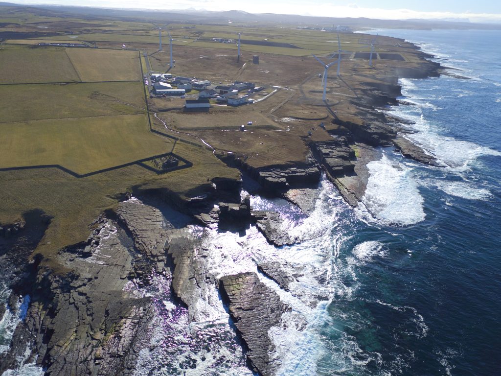 An aerial photo of Forss Business and Energy Park, showing off the stunning natural scenery